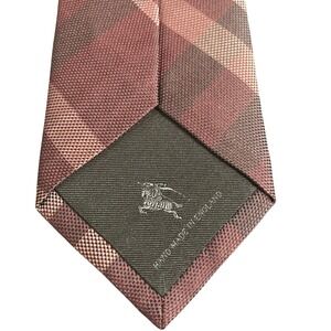 Burberry London Silk Tie Mens OS Burgundy Check Hand Made England Excellent